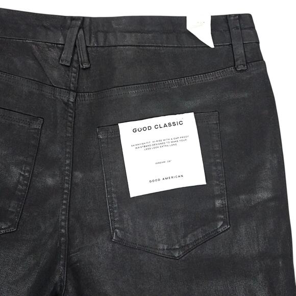 NWT Good American Jeans Womens Size 18 Black Good Classic Coated Denim Revolve - Picture 8 of 16